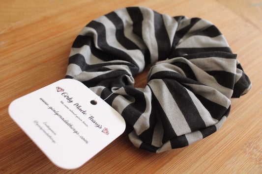 Black & Gray Stripe Zipper Scrunchie